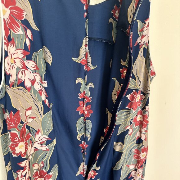 Vintage Iolani Hawaiian Womens Maxi Dress Medium Blue Floral Earth Tone Rayon - Picture 8 of 9